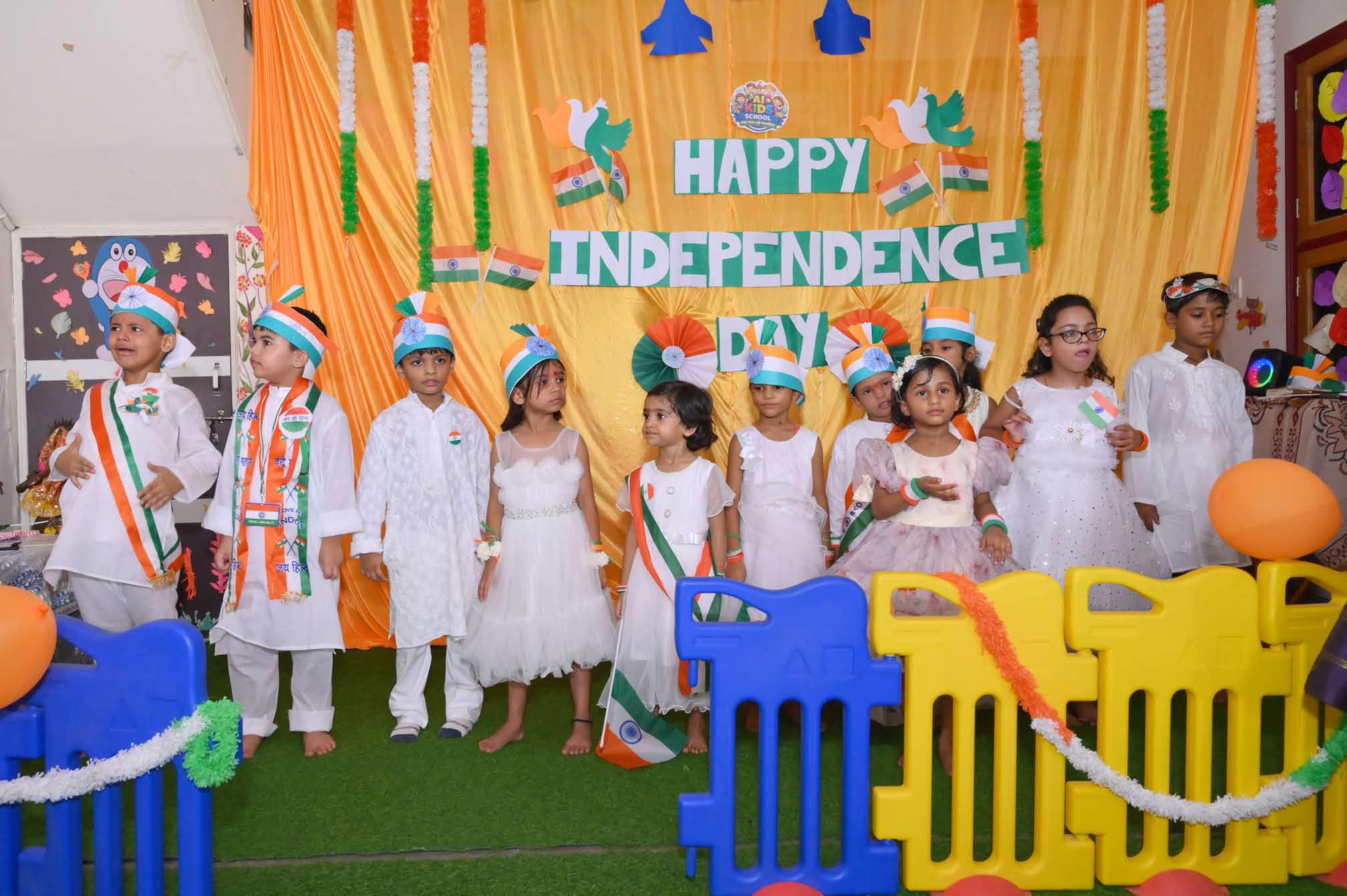 Independence Day assembly on the school lawn