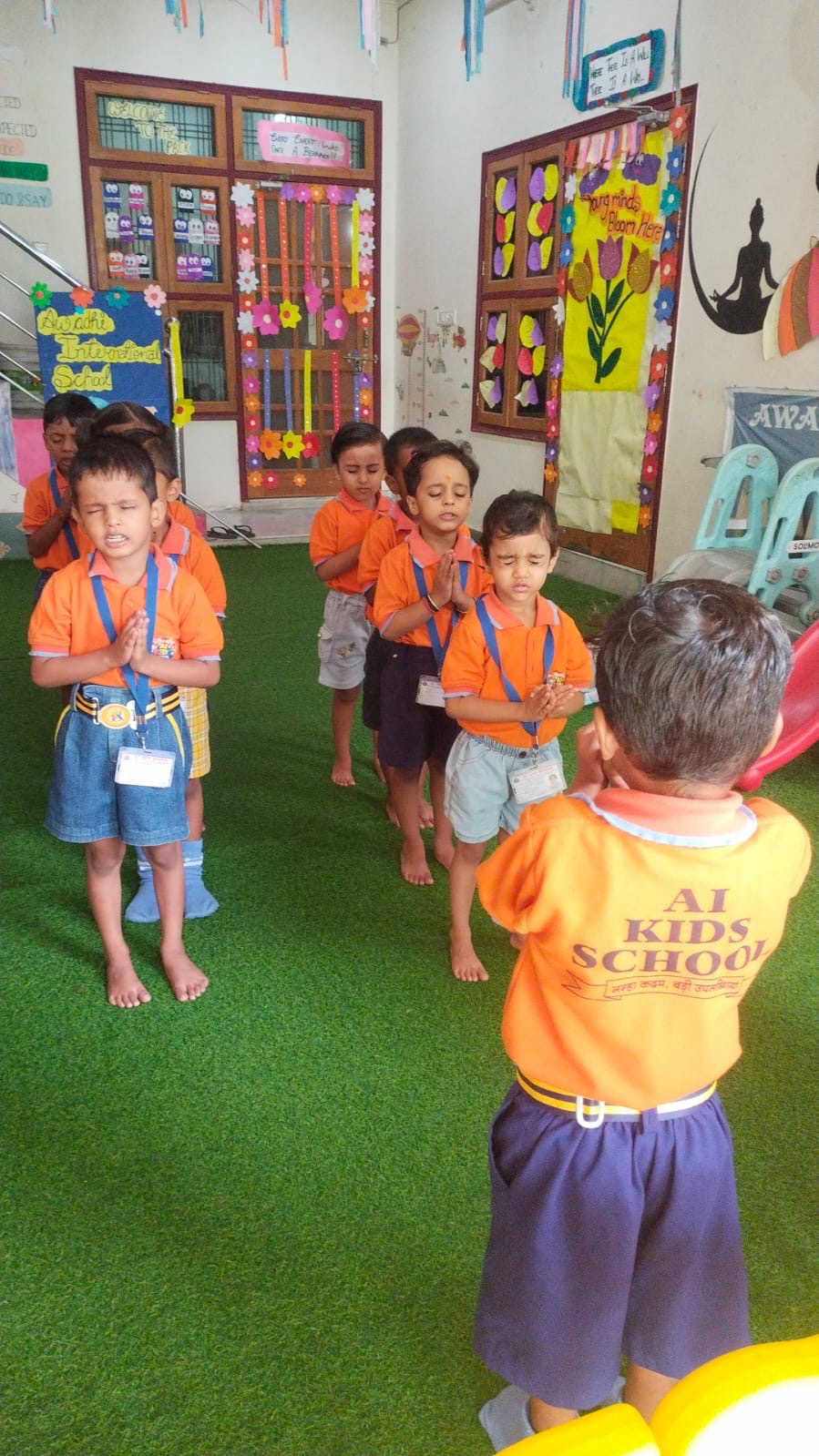 Children on the school lawn
